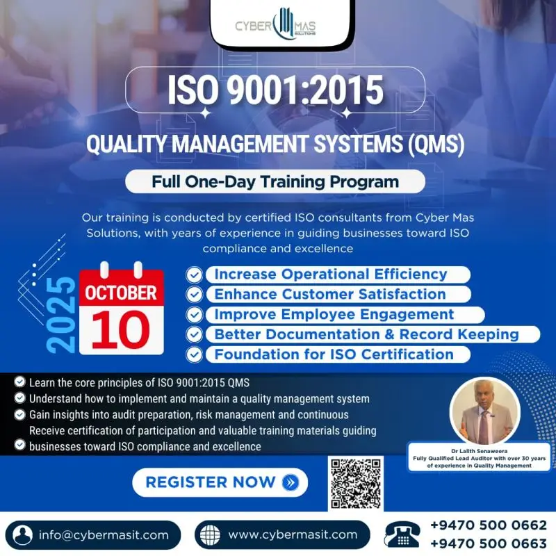 Cyber Mas Solutions (Pvt) Ltd ISO training programe post